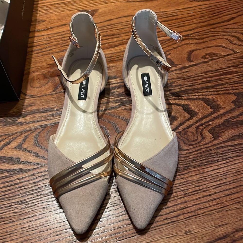Beautiful suede flats with rose gold accents